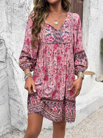 Luna -  Sweet Print V-Neck Mini Dress