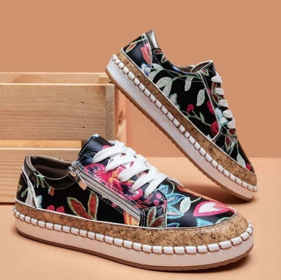 Mira™ Ortopediska Sneakers med Blommönster & Dragkedja