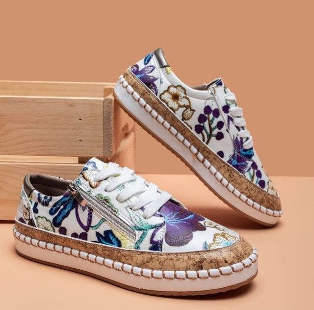 Mira™ Ortopediska Sneakers med Blommönster & Dragkedja