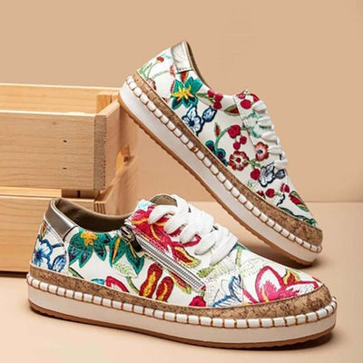 Mira™ Ortopediska Sneakers med Blommönster & Dragkedja