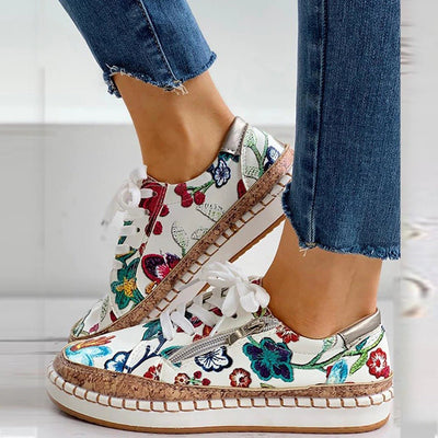 Mira™ Ortopediska Sneakers med Blommönster & Dragkedja