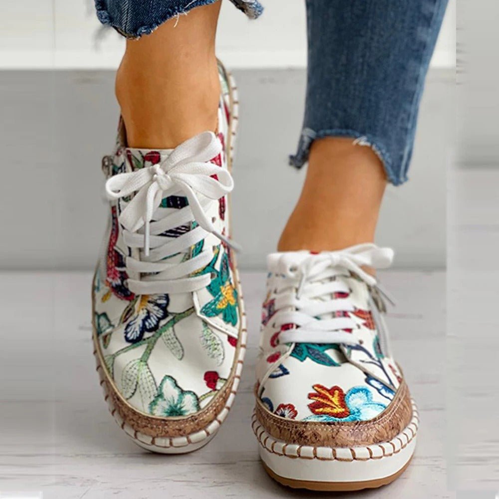 Mira™ Ortopediska Sneakers med Blommönster & Dragkedja